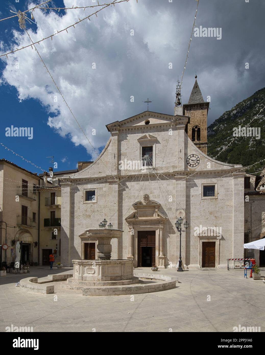 Pacentro, L`Aquila Italy - 20 August 2022:  Chiesa di Santa Maria della Misericordia in the village center of Pacentro in the Piazza del Popolo. Stock Photo